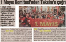 Gazetelerde Taksim'deki ortak 1 Mayıs çağrısı